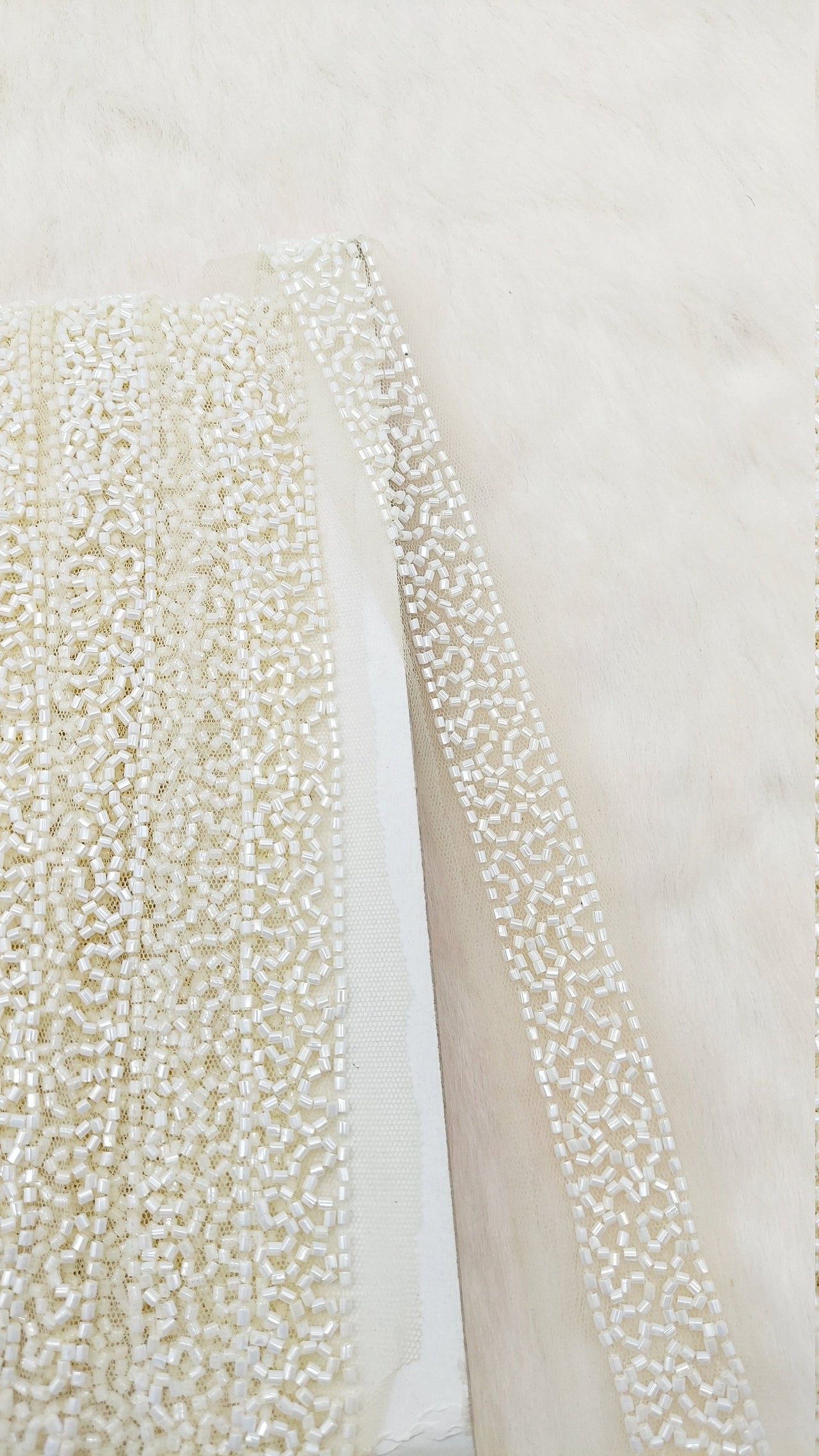 White Wedding Net Bridal Trim In White Beaded Embroidery, Hand Embroidered Bead Lace, Embroidered Lace