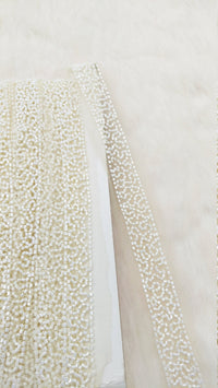 Thumbnail for White Wedding Net Bridal Trim In White Beaded Embroidery, Hand Embroidered Bead Lace, Embroidered Lace