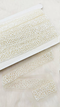 Thumbnail for White Wedding Net Bridal Trim In White Beaded Embroidery, Hand Embroidered Bead Lace, Embroidered Lace