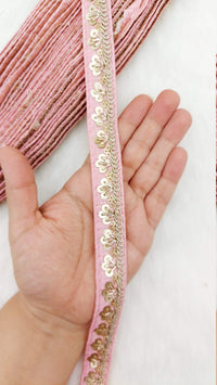 Thumbnail for Art Silk Trim with Gold Embroidery and Sequins Indian Sari Border Trim By 3 Yards Decorative Trim Craft Lace