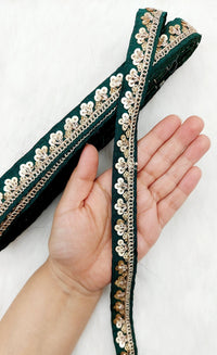 Thumbnail for Art Silk Trim with Gold Embroidery and Sequins Indian Sari Border Trim By 3 Yards Decorative Trim Craft Lace