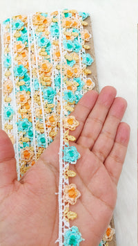 Thumbnail for Multicoloured Floral Fringe Trim, Polyester Floral Embroidered Crafting Edging Lace Trim, Trim by 10 Yards