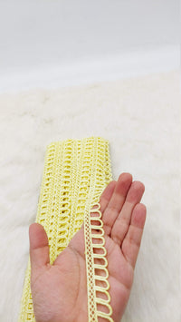 Thumbnail for 9 Yards Yellow Embroidery Cotton Lace Trim, Approx. 20mm Wide, Fringe Trim