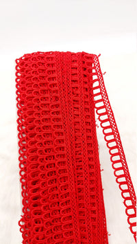 Thumbnail for 9 Yards Red Embroidery Cotton Lace Trim, Approx. 20mm Wide, Fringe Trim