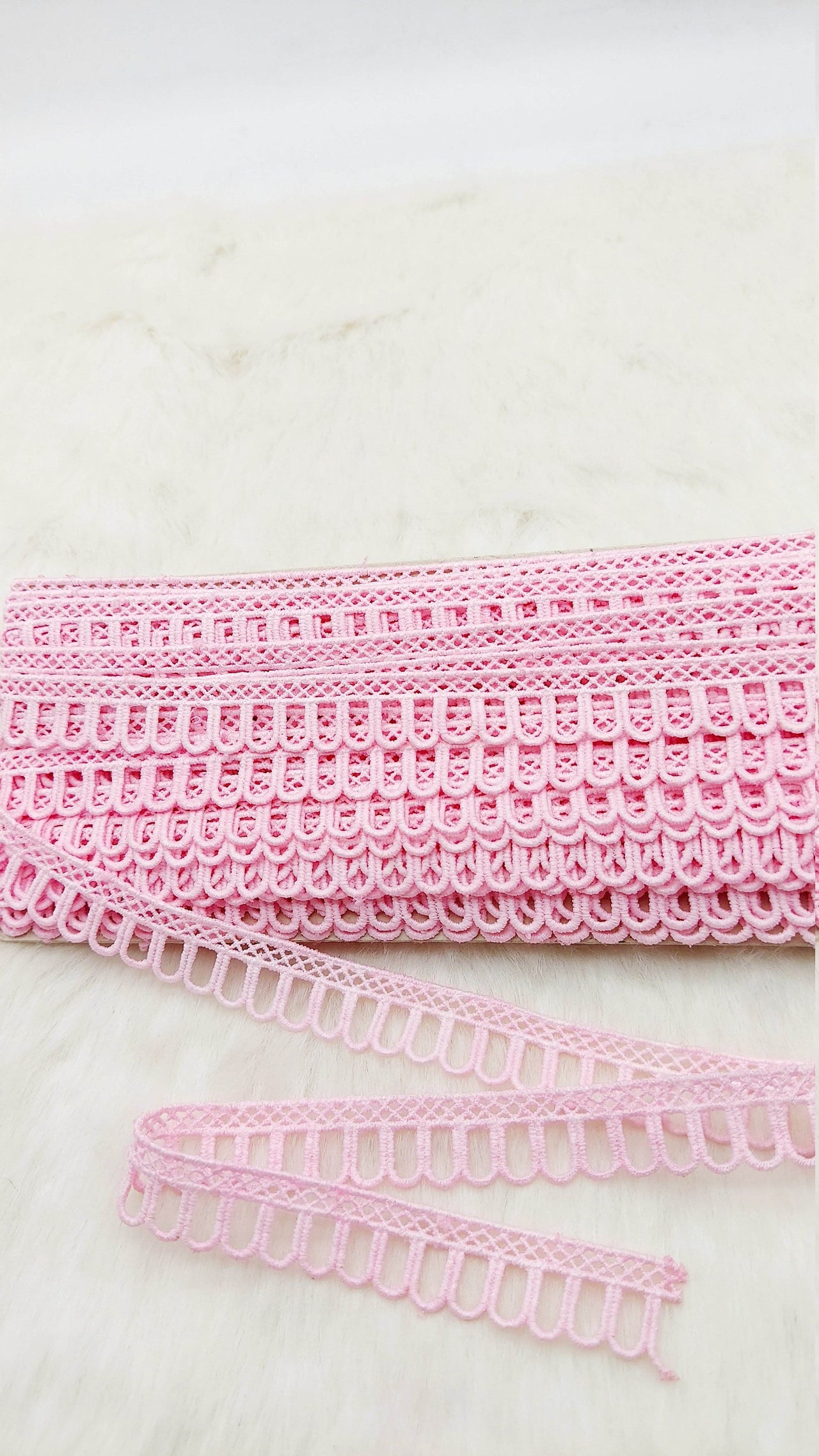 9 Yards Pink Embroidery Cotton Lace Trim, Approx. 20mm Wide, Fringe Trim