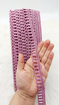 Thumbnail for 9 Yards Mauve Pink Embroidery Cotton Lace Trim, Approx. 20mm Wide, Fringe Trim