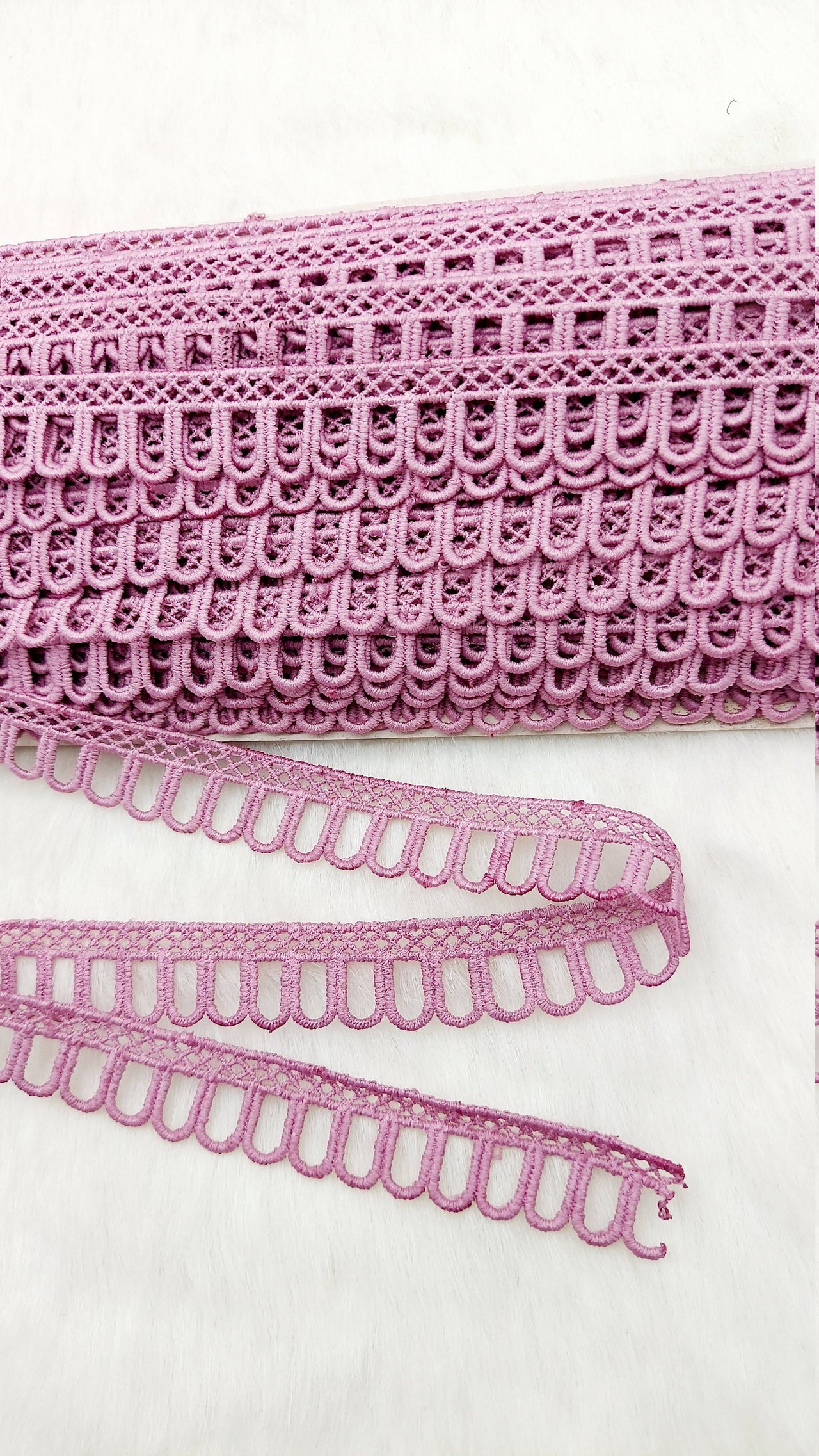 9 Yards Mauve Pink Embroidery Cotton Lace Trim, Approx. 20mm Wide, Fringe Trim