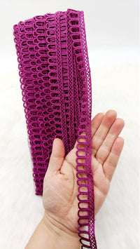 Thumbnail for 9 Yards Wine Red Embroidery Cotton Lace Trim, Approx. 20mm Wide, Fringe Trim