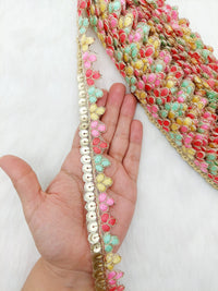 Thumbnail for Gold Sequins Floral Embroidery Tissue Fabric Scallop, Cutwork Lace Trim, Decorative Trim