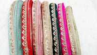 Thumbnail for Art Silk Trim with Gold Embroidery and Sequins Indian Sari Border Trim By 3 Yards Decorative Trim Craft Lace