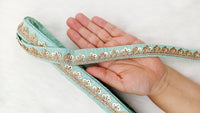 Thumbnail for Art Silk Trim with Gold Embroidery and Sequins Indian Sari Border Trim By 3 Yards Decorative Trim Craft Lace