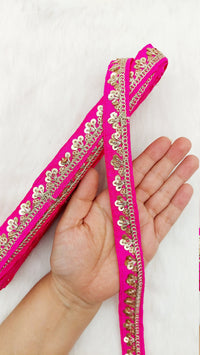 Thumbnail for Art Silk Trim with Gold Embroidery and Sequins Indian Sari Border Trim By 3 Yards Decorative Trim Craft Lace