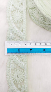 Thumbnail for Scallop Net Fabric Lace Trim Floral Embroidery and White Sequins, Floral Sari Border, Decorative Trim