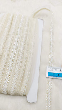 Thumbnail for Net Lace In Beaded Embroidery, Hand Embroidered Bead Lace, Beaded Wedding Lace