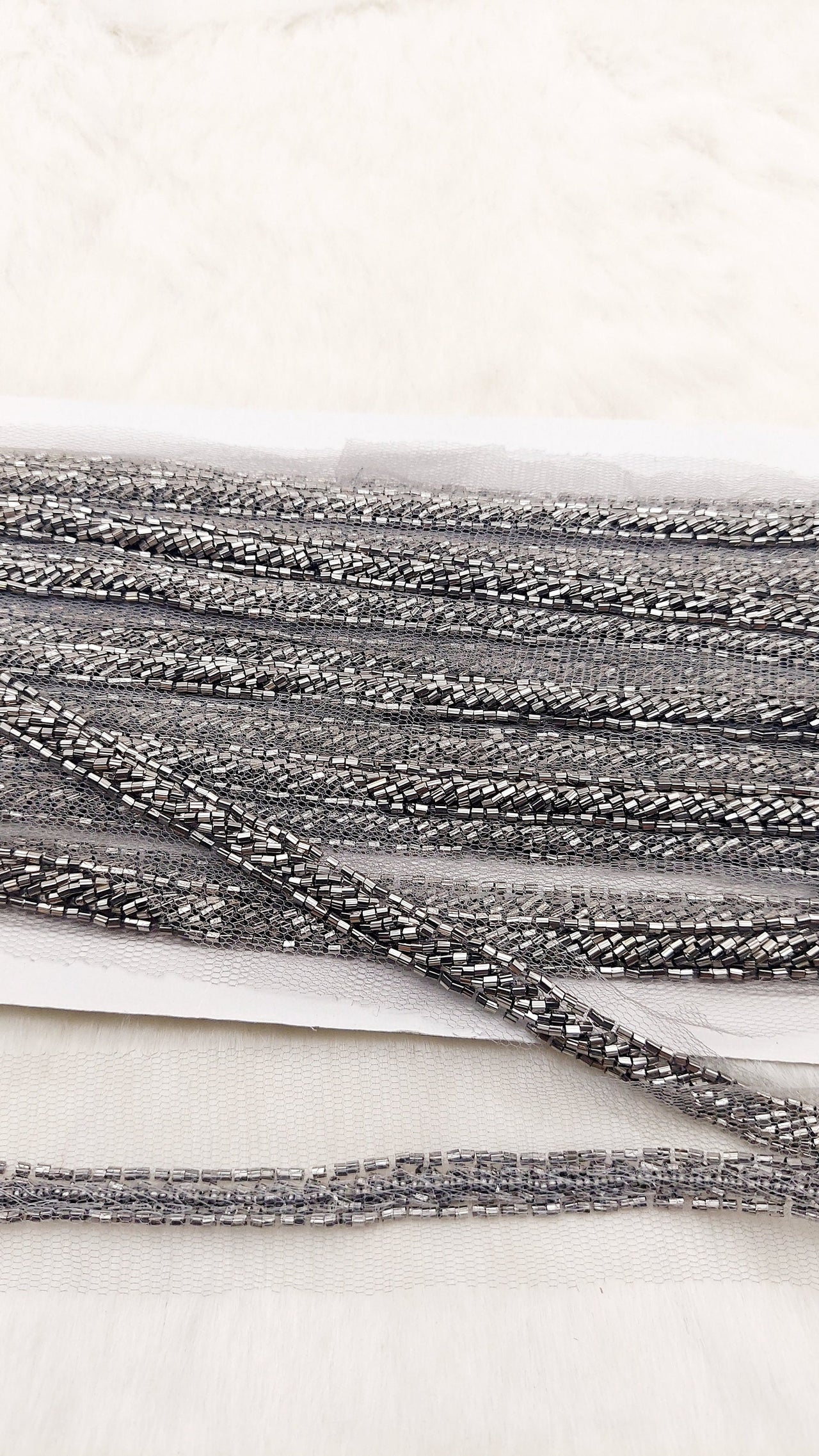 Net Lace In Beaded Embroidery, Hand Embroidered Bead Lace, Beaded Wedding Lace