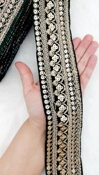 Thumbnail for Velvet Fabric Floral Embroidered Sequins Trim Indian Sari Border, Sequin Trimming, Sequinned Lace