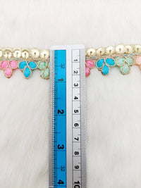 Thumbnail for Gold Sequins Floral Embroidery Tissue Fabric Scallop, Cutwork Lace Trim, Decorative Trim