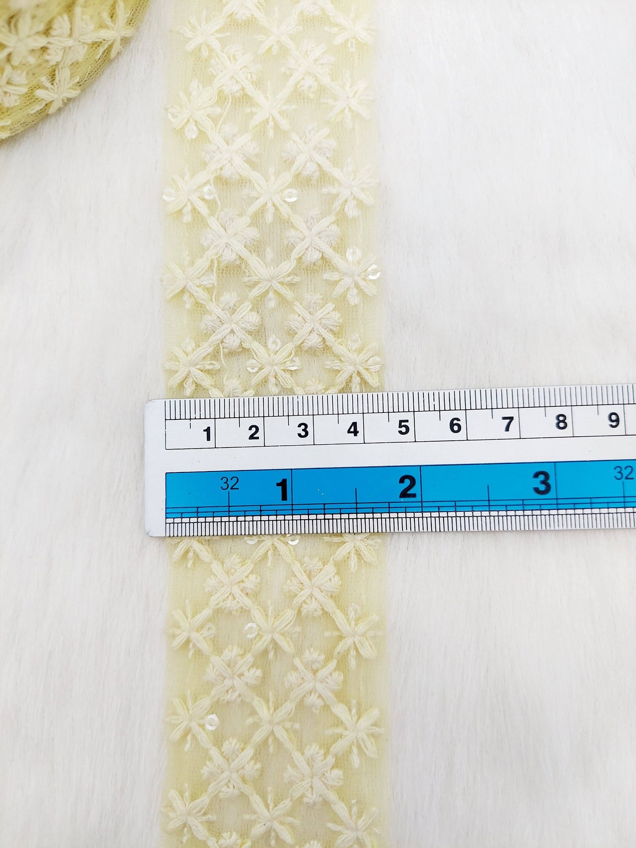 9 Yards Soft Net Lace Floral Embroidery and Sequins, Sari Border, Decorative Trim
