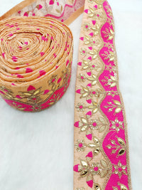 Thumbnail for Silk Fabric Trim, Floral Embroidery Gold Gota Patti Indian Sari Border Trim By Yard Decorative Trim Craft Lace