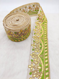 Thumbnail for Silk Fabric Trim, Floral Gold Gota Patti Indian Sari Border Trim By Yard Decorative Trim Craft Lace