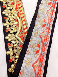 Thumbnail for Silk Fabric Trim, Floral Gold Gota Patti Indian Sari Border Trim By Yard Decorative Trim Craft Lace