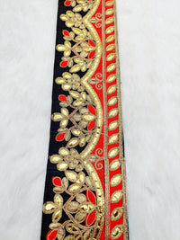 Thumbnail for Silk Fabric Trim, Floral Gold Gota Patti Indian Sari Border Trim By Yard Decorative Trim Craft Lace