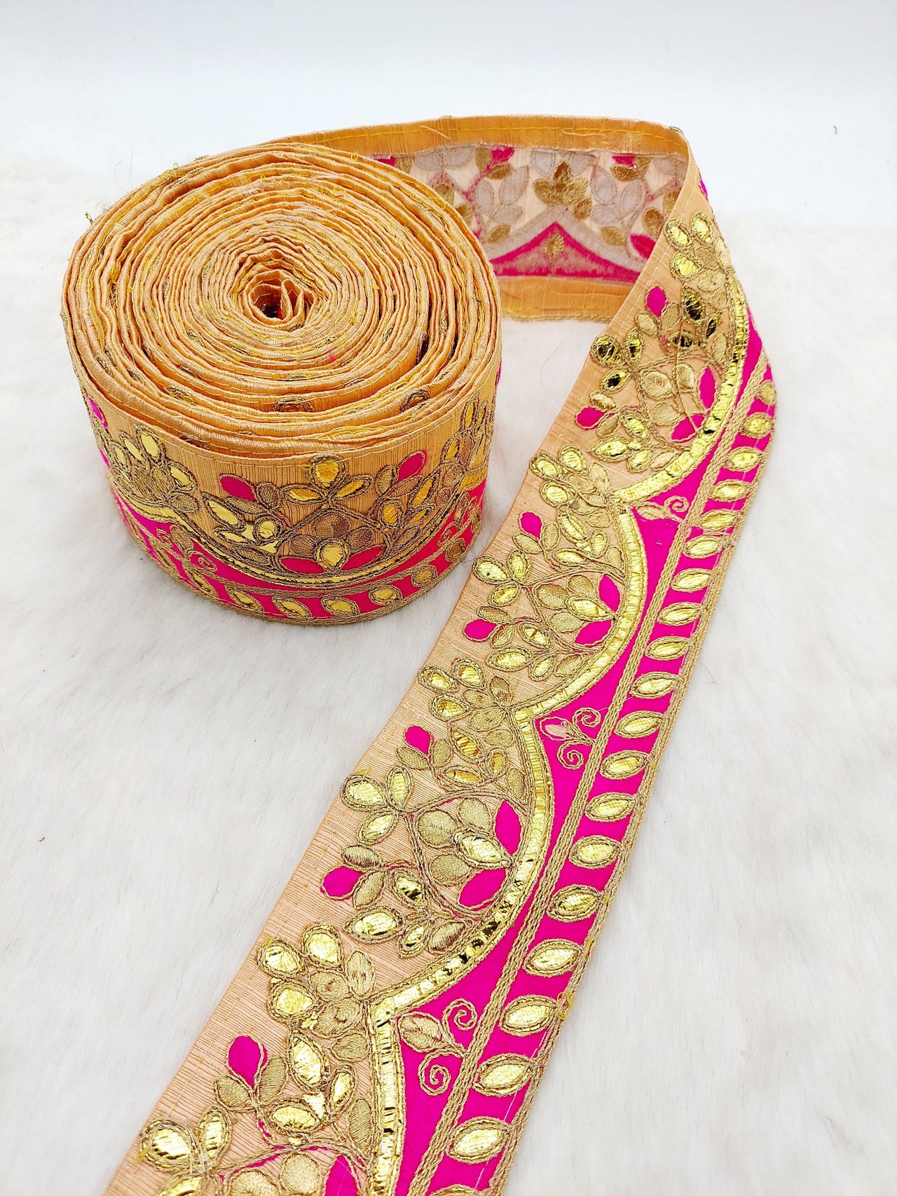 Silk Fabric Trim, Floral Gold Gota Patti Indian Sari Border Trim By Yard Decorative Trim Craft Lace