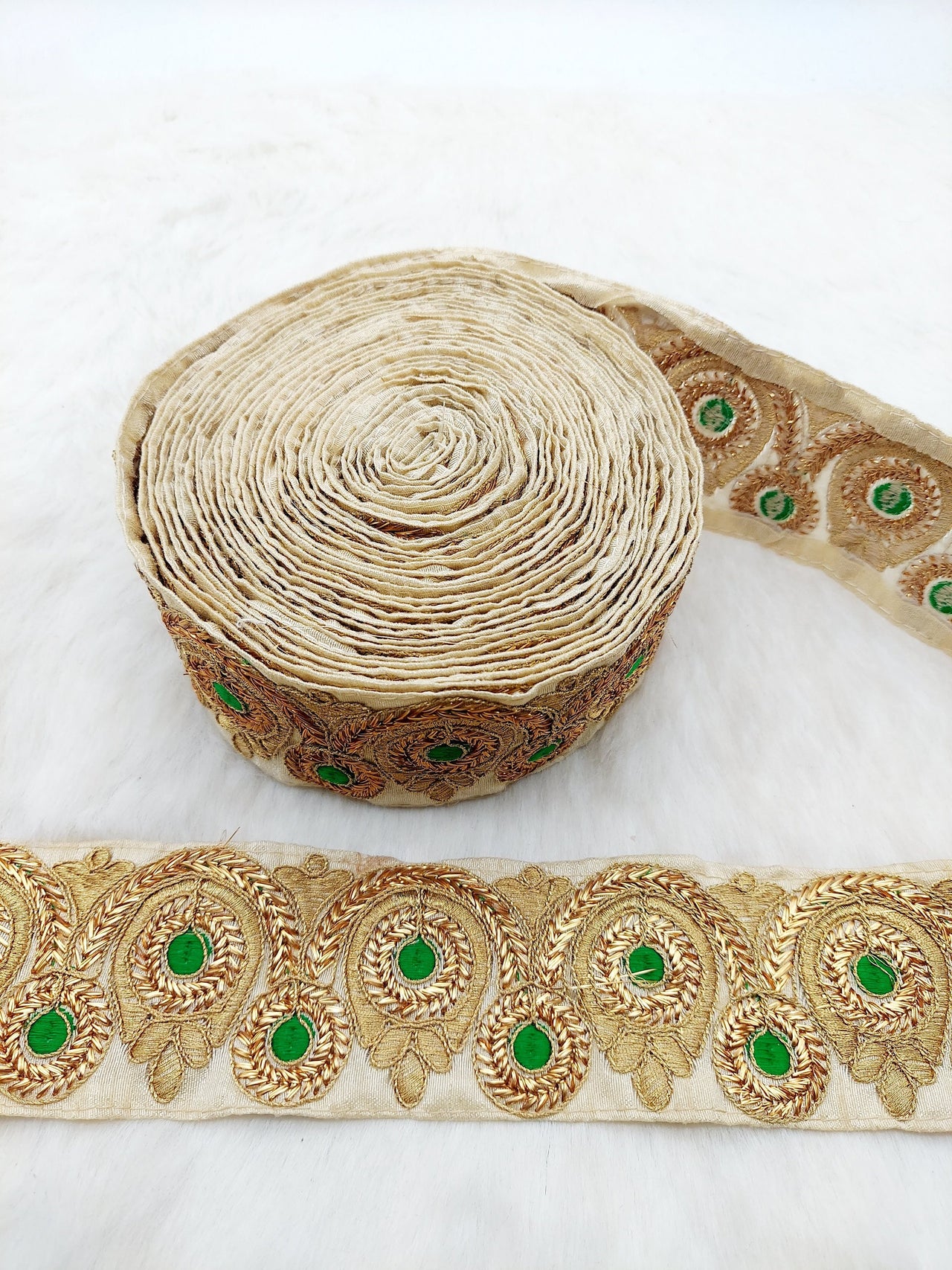 Beige Silk Fabric Trim, Gold Floral Embroidery Indian Sari Border Trim By Yard Decorative Trim Craft Lace