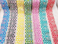 Thumbnail for Beige Art Silk Fabric Trim Border with Floral Embroidery and Silver Indian Foil Work, Decorative Trimming, Crafting Lace