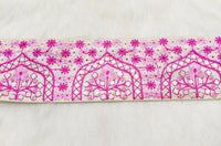 Thumbnail for Beige Art Silk Fabric Trim Border with Floral Embroidery and Silver Indian Foil Work, Decorative Trimming, Crafting Lace