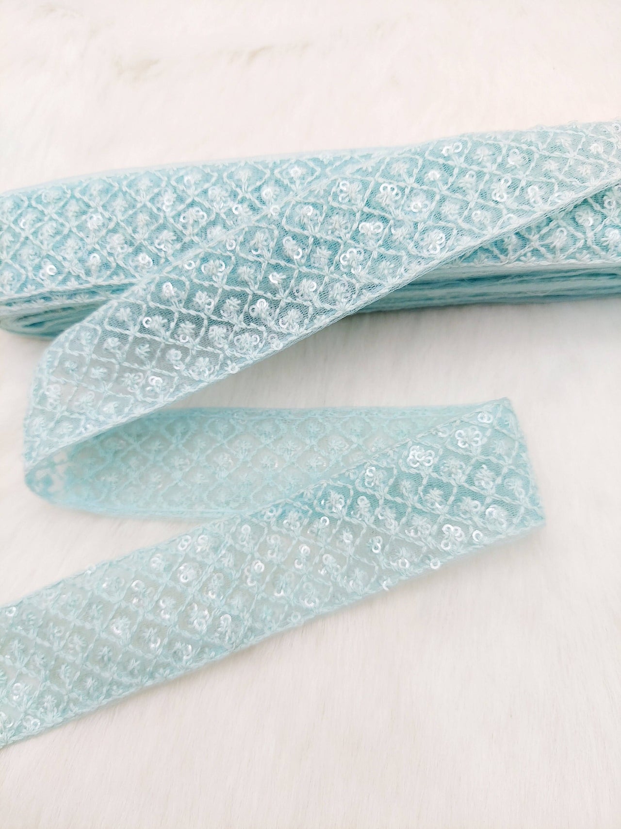 Soft Net Lace Floral Embroidery and Sequins, Sari Border, Decorative Trim