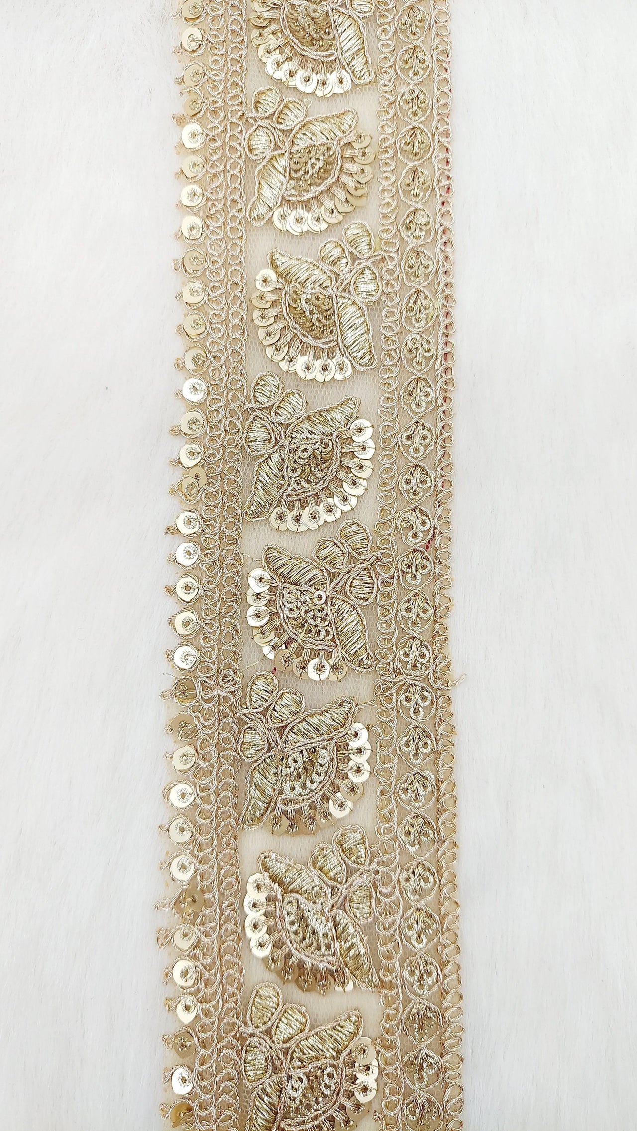 Gold Sequins Trim 2 Yards Decorative Floral Embroidered Lace Sari Border Costume Ribbon Crafting Sewing Tape