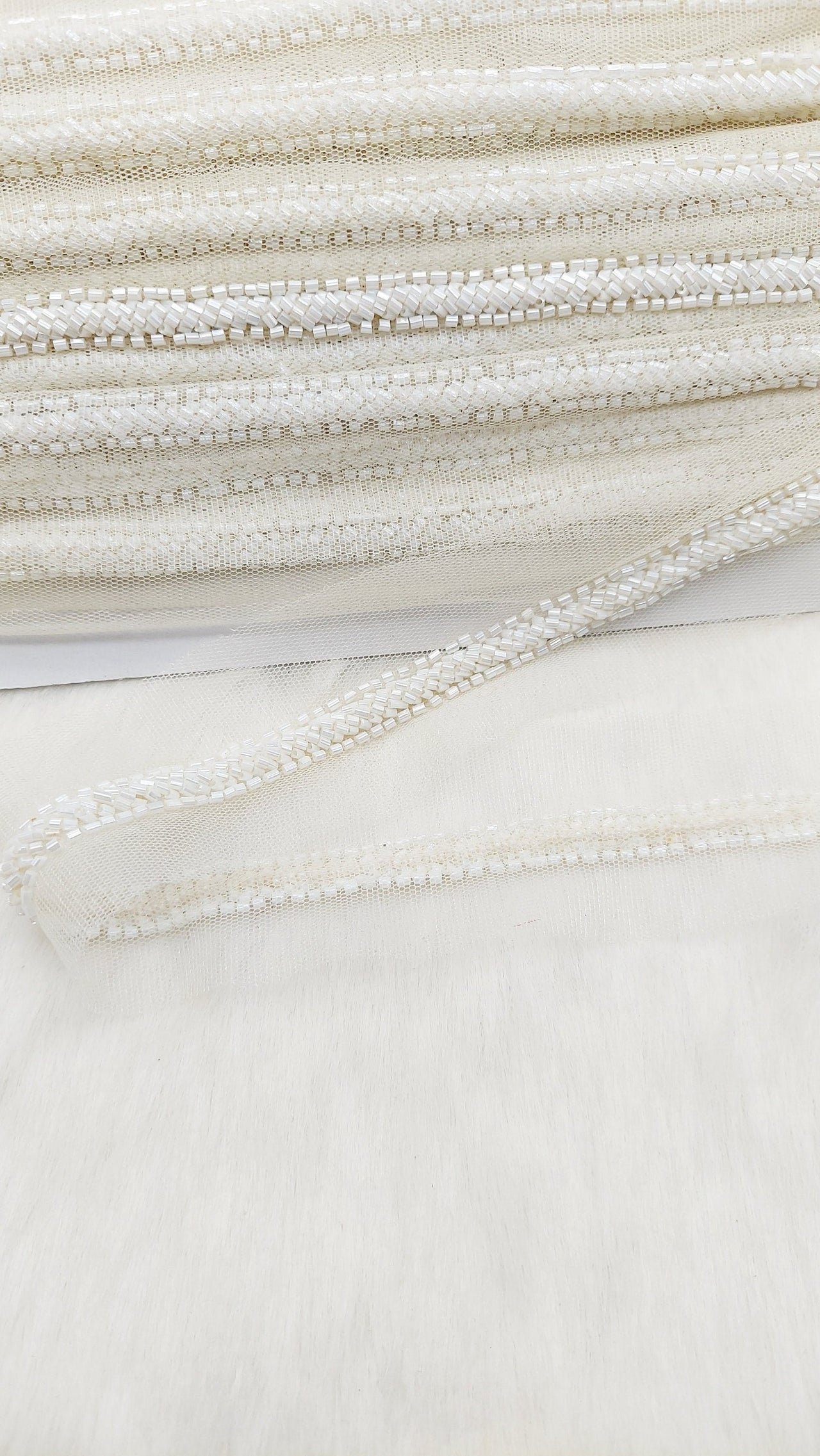 Net Lace In Beaded Embroidery, Hand Embroidered Bead Lace, Beaded Wedding Lace
