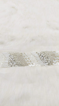 Thumbnail for Hand Embroidered White Net Lace With White Sequins and Beads and Pearls, Exclusive Laces, Sequinned Trimming