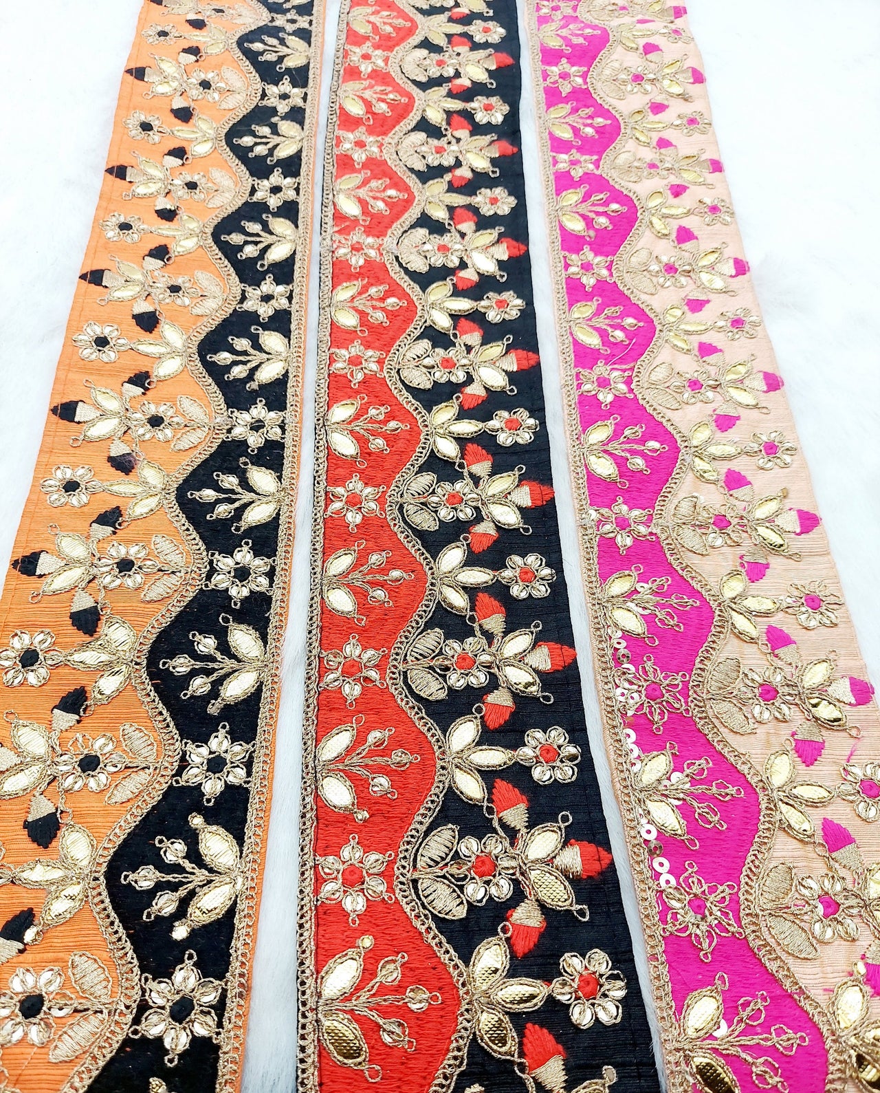 Silk Fabric Trim, Floral Embroidery Gold Gota Patti Indian Sari Border Trim By Yard Decorative Trim Craft Lace