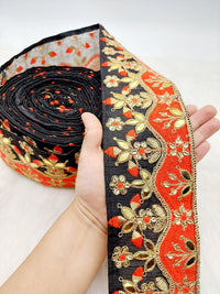 Thumbnail for Silk Fabric Trim, Floral Embroidery Gold Gota Patti Indian Sari Border Trim By Yard Decorative Trim Craft Lace
