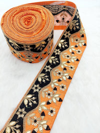 Thumbnail for Silk Fabric Trim, Floral Embroidery Gold Gota Patti Indian Sari Border Trim By Yard Decorative Trim Craft Lace