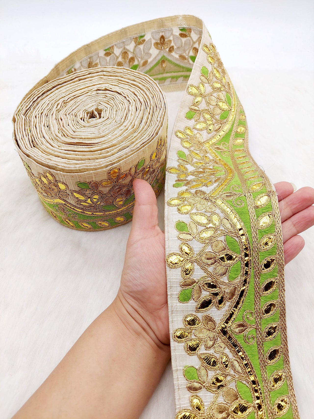Silk Fabric Trim, Floral Gold Gota Patti Indian Sari Border Trim By Yard Decorative Trim Craft Lace