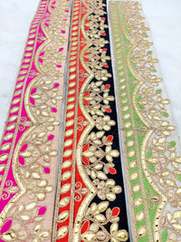 Thumbnail for Silk Fabric Trim, Floral Gold Gota Patti Indian Sari Border Trim By Yard Decorative Trim Craft Lace