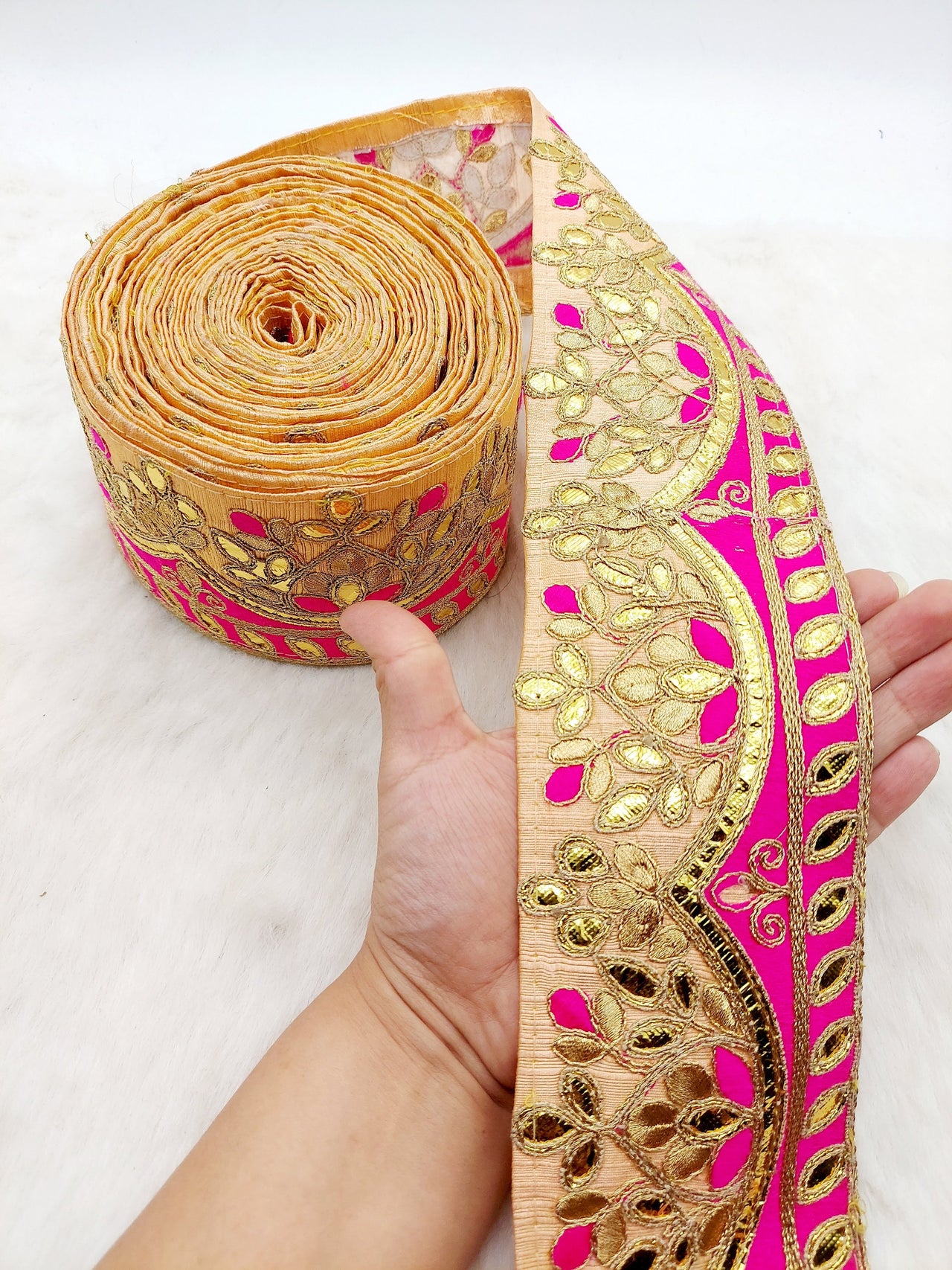 Silk Fabric Trim, Floral Gold Gota Patti Indian Sari Border Trim By Yard Decorative Trim Craft Lace