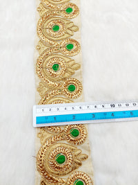 Thumbnail for Beige Silk Fabric Trim, Gold Floral Embroidery Indian Sari Border Trim By Yard Decorative Trim Craft Lace