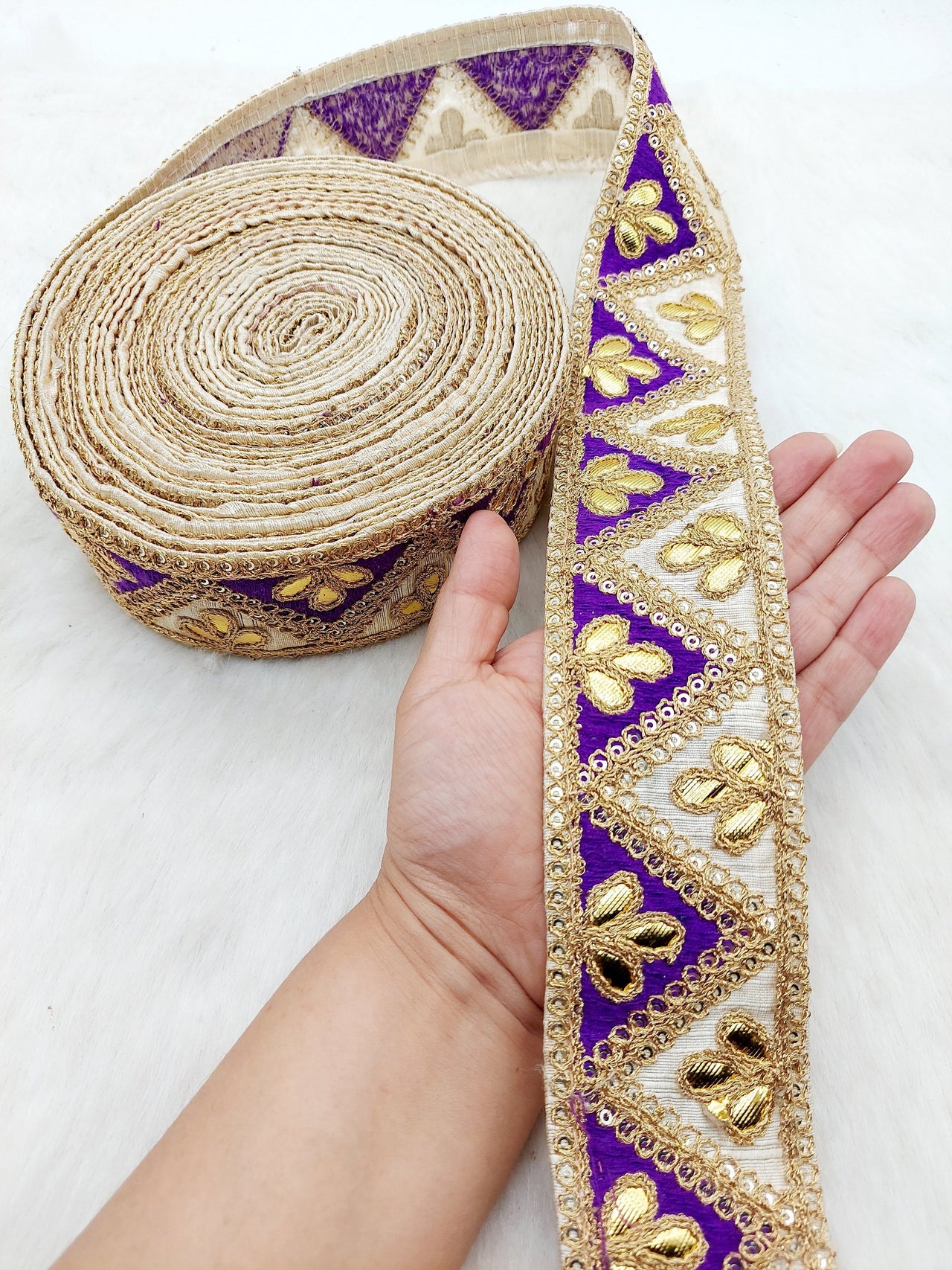 Silk Fabric Trim, Gold Gota Patti Indian Sari Border Trim By Yard Decorative Trim Craft Lace, Two Colour Trim