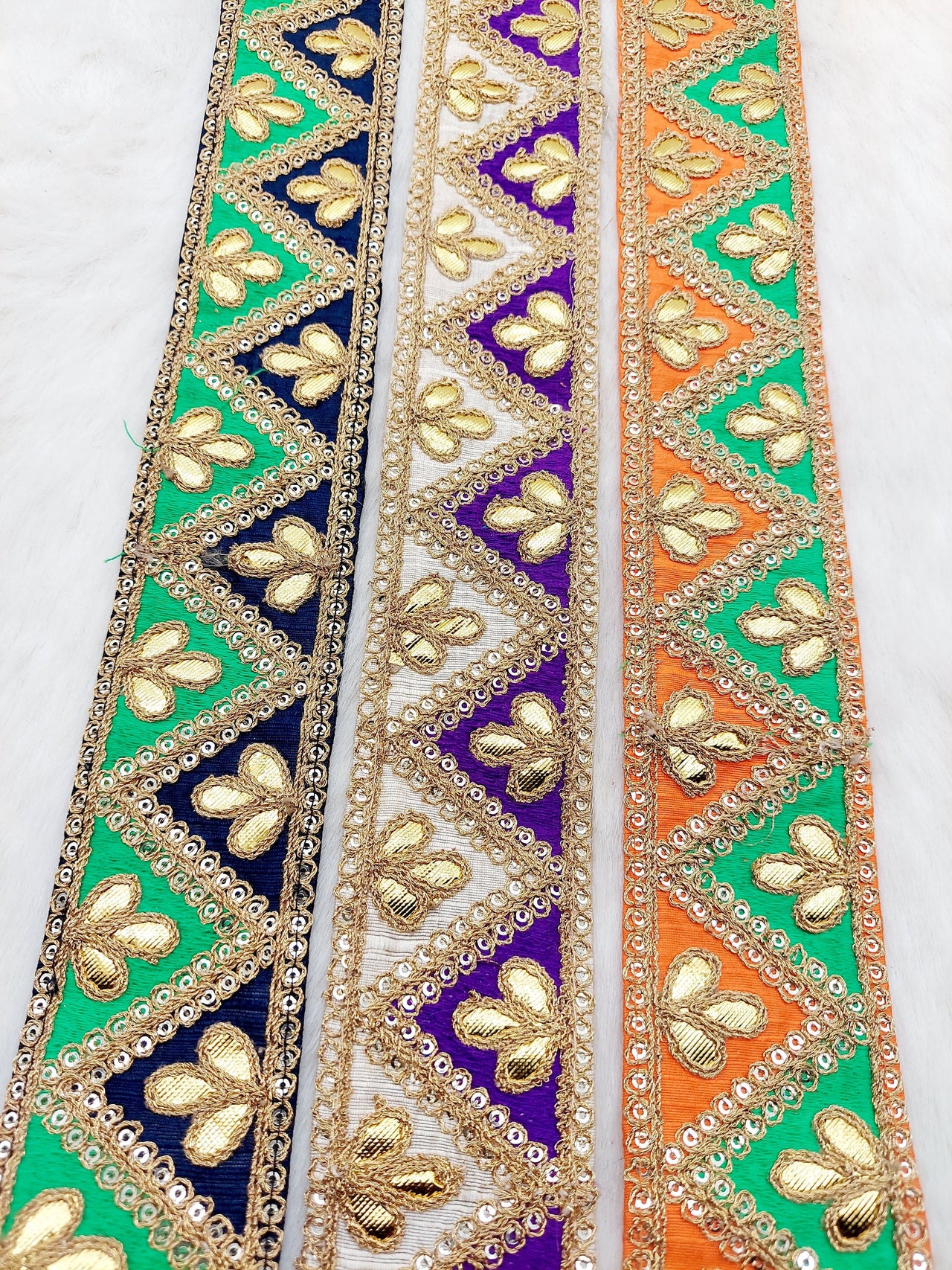 Silk Fabric Trim, Gold Gota Patti Indian Sari Border Trim By Yard Decorative Trim Craft Lace, Two Colour Trim