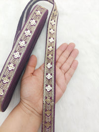 Thumbnail for Art Silk Trim with Gold Embroidery and Sequins Indian Sari Border Trim By 3 Yards Decorative Trim Craft Lace, 10 Colours