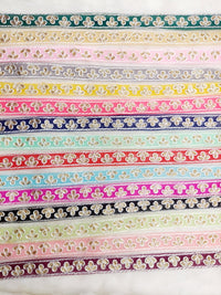Thumbnail for Wholesale Navy Blue Net Lace Floral Embroidery & Glitter Gold Sequins, Indian Wedding Border, Gifting Ribbon Costume Trim Fashion Trimming