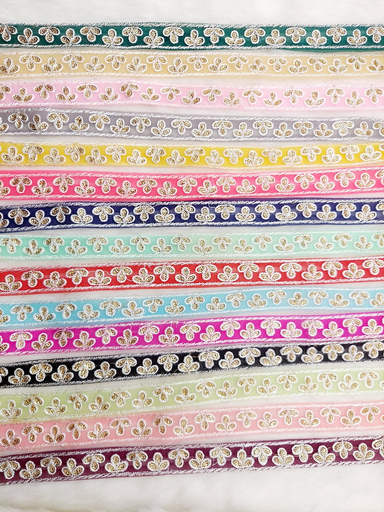 Wholesale Sky Blue Net Lace Floral Embroidery & Glitter Gold Sequins, Indian Wedding Border, Gifting Ribbon Costume Trim Fashion Trimming