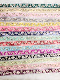 Thumbnail for Wholesale Sky Blue Net Lace Floral Embroidery & Glitter Gold Sequins, Indian Wedding Border, Gifting Ribbon Costume Trim Fashion Trimming