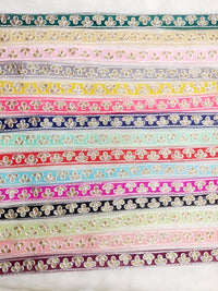 Thumbnail for Wholesale Red Net Lace Floral Embroidery & Glitter Gold Sequins, Indian Wedding Border, Gifting Ribbon Costume Trim Fashion Trimming