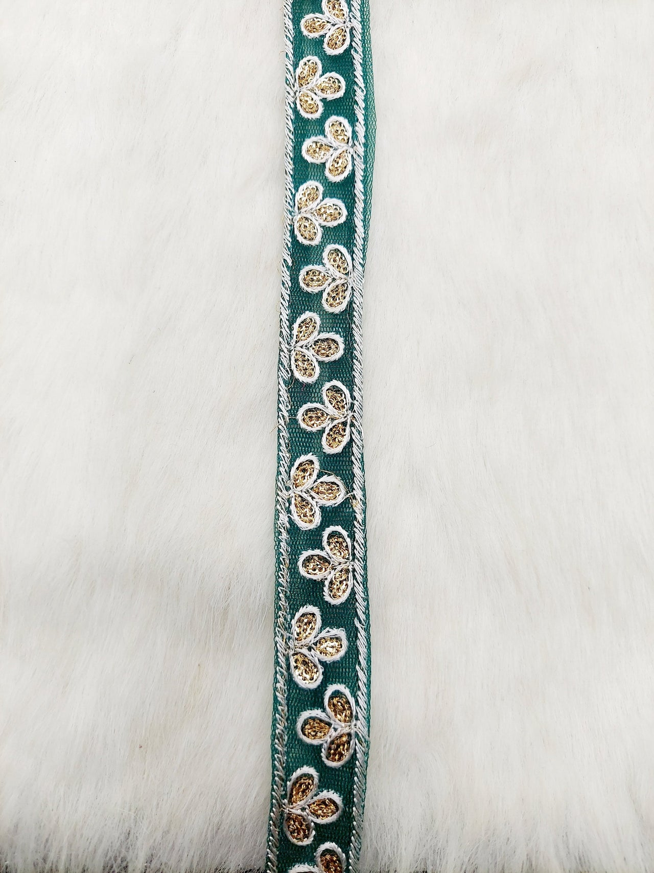Wholesale Dark Green Net Lace Floral Embroidery & Glitter Gold Sequins, Indian Wedding Border, Gifting Ribbon Costume Trim Fashion Trimming