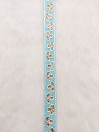 Thumbnail for Wholesale Sky Blue Net Lace Floral Embroidery & Glitter Gold Sequins, Indian Wedding Border, Gifting Ribbon Costume Trim Fashion Trimming